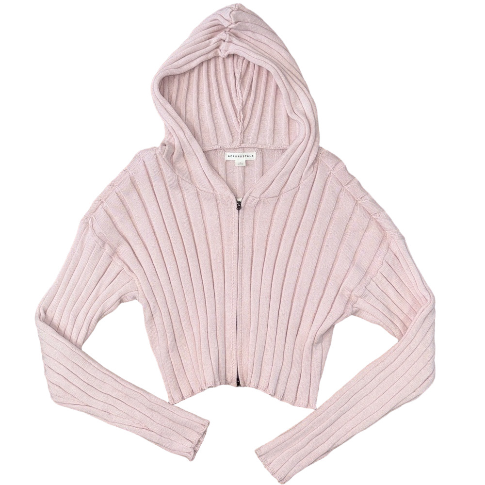 NWT Aeropostale Pink Zip Up Cropped Hooded Sweater Size Large